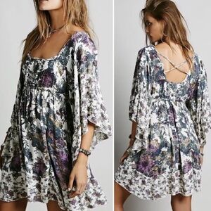 Free People Y2K Heart Of Gold Boho Babydoll Mini Dress Bell Sleeve Small